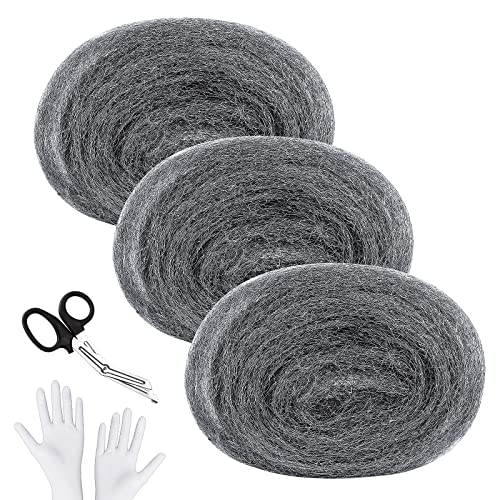 SelfTek 3 Stück 2# Stahlwolle Gegen Mäuse 15m mit Arbeitshandschuhen Schere Fein Gegen Nagetiere Steel Wool Stahlwolle für Löcher und Wand Risse von Haus,Garten und für Reinigen und Polieren